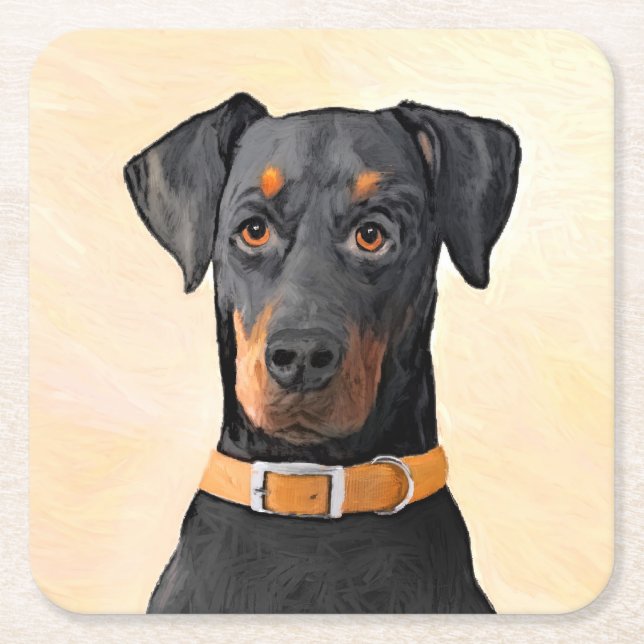 Doberman Pinscher beskärde målning originaltecknin Underlägg Papper Kvadrat (Framsidan)