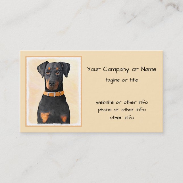 Doberman Pinscher beskärde målning originaltecknin Visitkort (Framsida)
