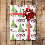 Doberman Pinscher, Bird och Julgran Presentpapper<br><div class="desc">Det upprepade mönster på denna söta julomslutning papper är en bild av en Doberman Pinscher-hund som bär en röd slips. Hund finns bland paket som är en lätt inslagen gåva bredvid ett dekorerat Julgran. En bullfinkfågel landar på träd bakom den. God jul" står i den smidda texten från buffelstolpe, och...</div>