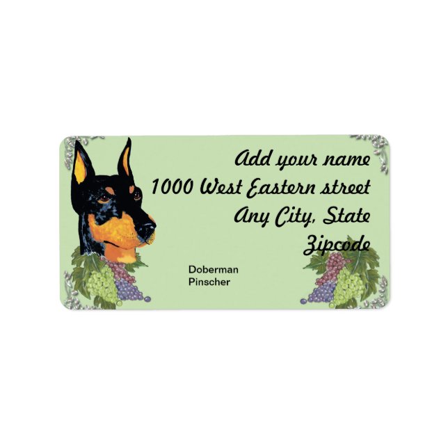 Doberman Pinscher ~ Black Dobie Porträtt Adressetikett (Framsidan)