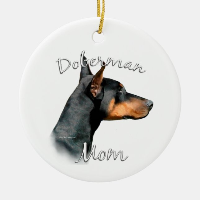 Doberman Pinscher (blk) Mamma 2 Julgransprydnad Keramik (Framsidan)