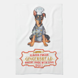 Doberman Pinscher Chef Baking Gingerbröd Kökshandduk
