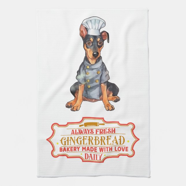 Doberman Pinscher Chef Baking Gingerbröd Kökshandduk (Vertikal)