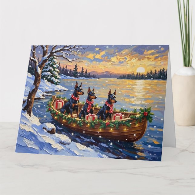 Doberman Pinscher Christmas Boat Holiday Kort (Framsida)