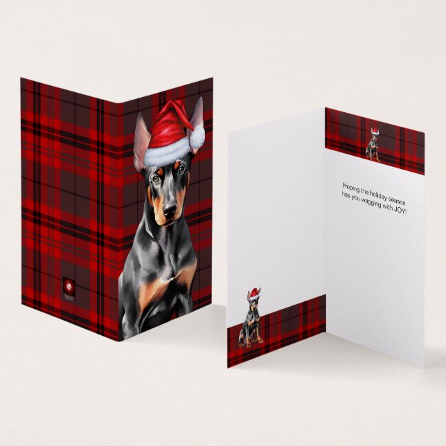Doberman Pinscher Christmas Dog Red Holiday Plaid Kort (In- och utsida)