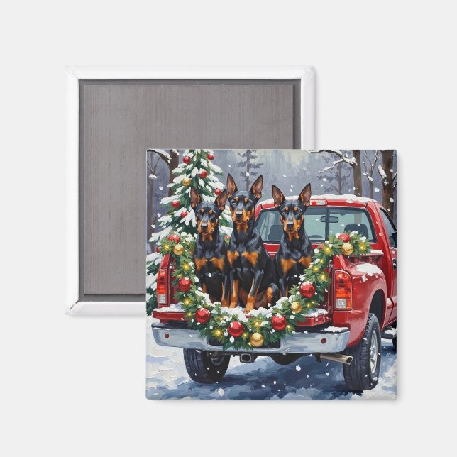 Doberman Pinscher Christmas Red Truck Holiday Magnet (Front/Back)