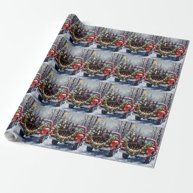 Doberman Pinscher Christmas Red Truck Holiday Presentpapper (Utrullad)