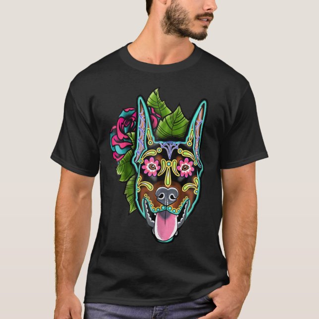 Doberman Pinscher Cropping Ear-Day of the dead Sug T Shirt (Framsida)