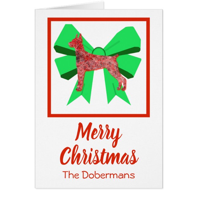 Doberman Pinscher Cute Jul Hund & Bow Card Hälsningskort (Framsidan)