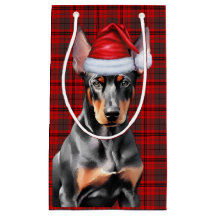 Doberman Pinscher Dog and Red Christmas Plaid