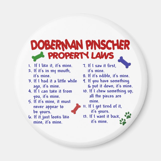 DOBERMAN PINSCHER Egendom LAws 2 Magnet (Framsidan)