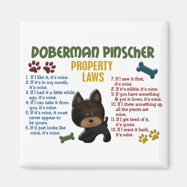 Doberman Pinscher Egendom Laws 4 Magnet (Framsidan)