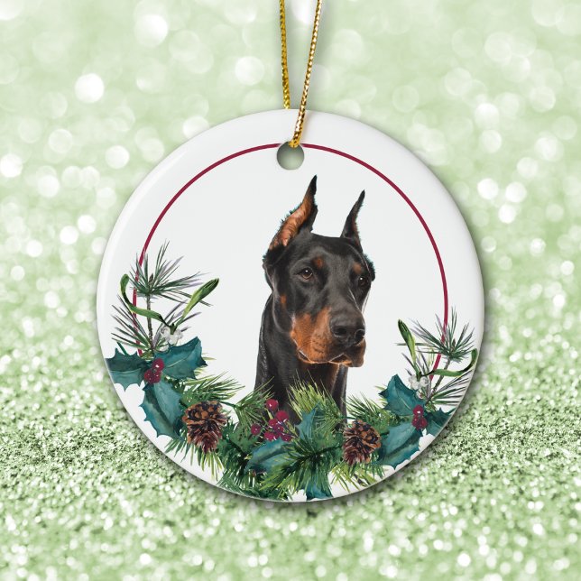 Doberman Pinscher Evergreen Berry Wandan Julgransprydnad Keramik (Skapare uppladdad)