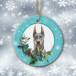 Doberman Pinscher Evergreen Blue Snowflake Julgransprydnad Keramik