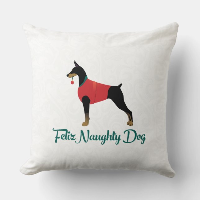Doberman Pinscher Feliz Naughty Hund jul Kudde (Framsida)