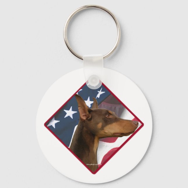 Doberman Pinscher Flagga Keychain Nyckelring (Framsida)