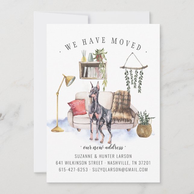 Doberman Pinscher Flytta Announcement Meddelande (Framsida)