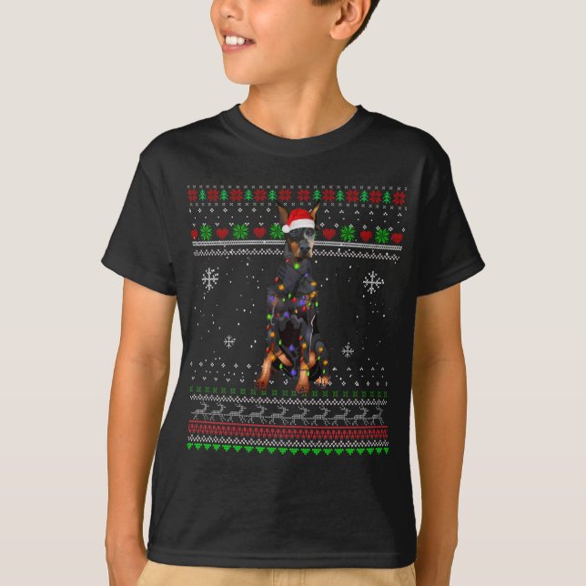 Doberman Pinscher Funny jul Pajama Gift Julafton T Shirt (Framsida)