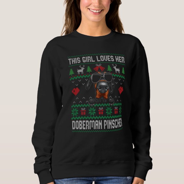 Doberman Pinscher Girl Cool Ugly Christmas for Dog T Shirt (Framsida)
