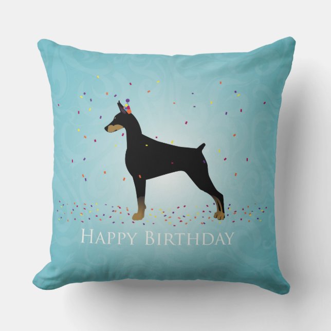 Doberman Pinscher Grattis på födelsedagen Design Kudde (Framsida)
