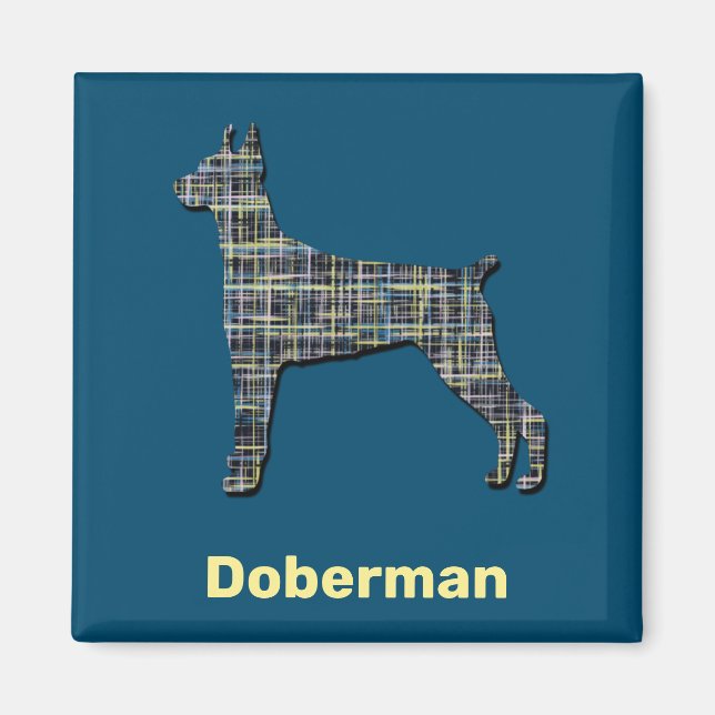 Doberman Pinscher Gult & Black Grid Line Magnet (Framsidan)