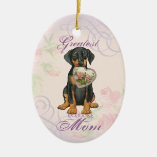 Doberman Pinscher Heart Mamma Ceramic Ornament