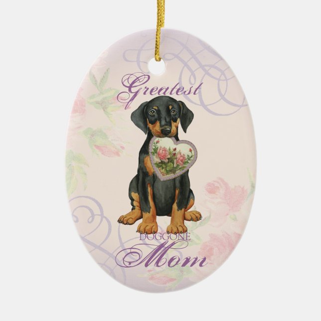 Doberman Pinscher Heart Mamma Ceramic Ornament (Framsidan)