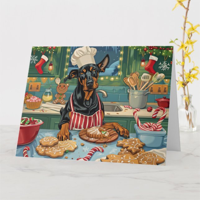 Doberman Pinscher Helgdag Baking Festive jul Kort (Gul blomma)