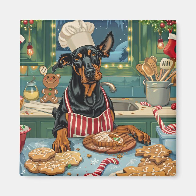 Doberman Pinscher Helgdag Baking Festive jul Magnet (Framsidan)