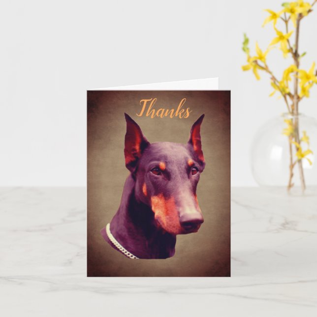 Doberman Pinscher Hund Ansikte Tack Kort (Gul blomma)