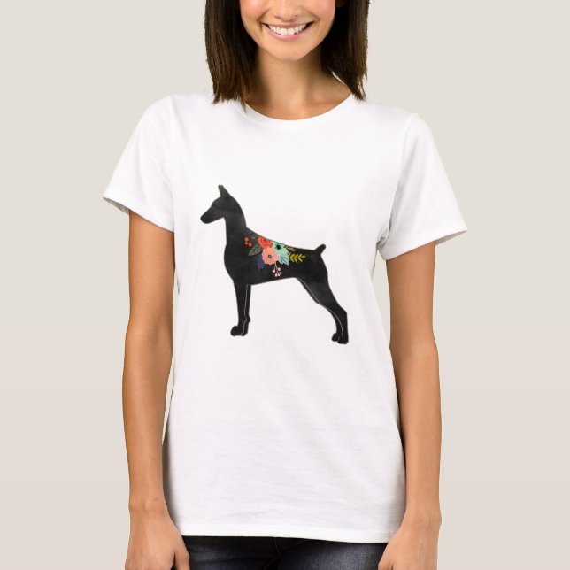 Doberman Pinscher Hund aveln Boho Blommigt Silhoue T Shirt (Framsida)