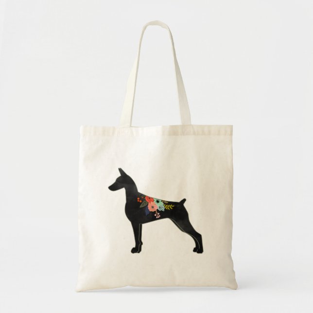 Doberman Pinscher Hund aveln Boho Blommigt Silhoue Tygkasse (Framsidan)