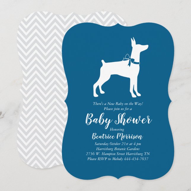 Doberman Pinscher Hund Baby Shower Blue Boy Inbjudningar (Fram/baksida)