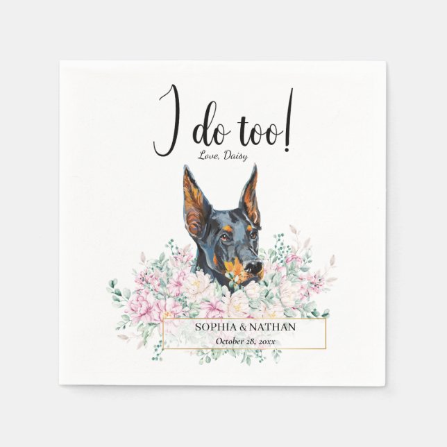 Doberman Pinscher Hund Bröllop Cocktail Napkins Pappersservett (Framsidan)