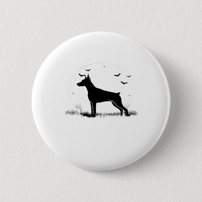 Doberman Pinscher Hund � Halloween Måne Silhouette Knapp (Framsida)