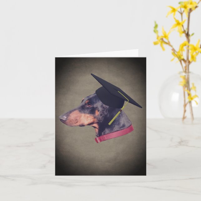 Doberman Pinscher Hund in Studentmössa Note Card Kort (Gul blomma)