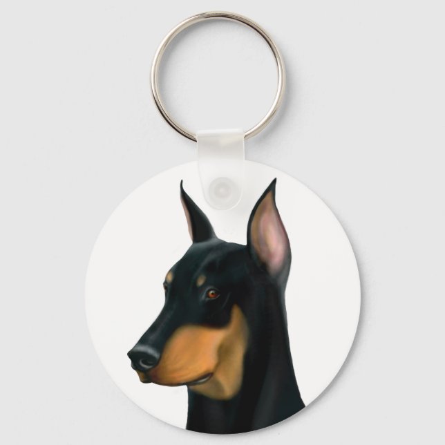Doberman Pinscher Hund Keychain Nyckelring (Framsida)
