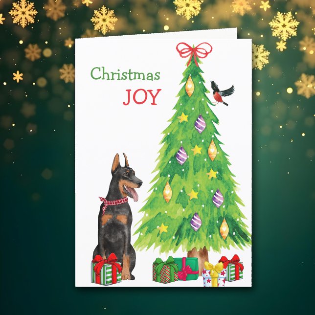 Doberman Pinscher Hund och Julgran Helgkort (Skapare uppladdad)