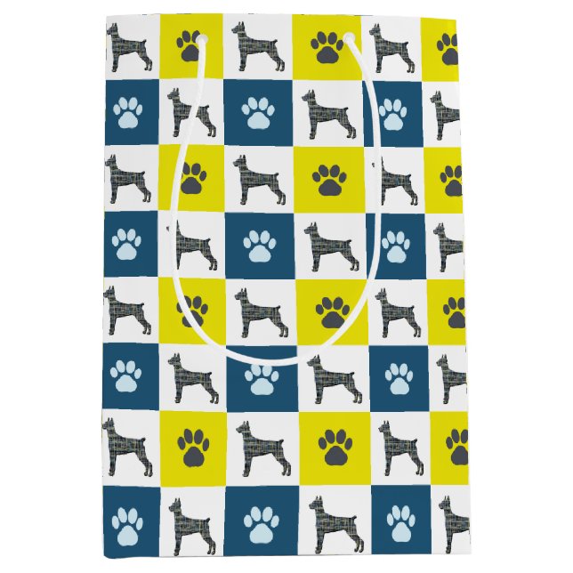 Doberman Pinscher Hund & Paw Print Gult Grid (Framsidan)