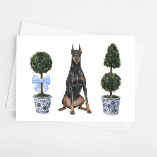 Doberman Pinscher Hund Puppy Topiary Watercolor Kort