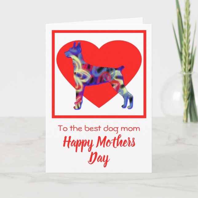 Doberman Pinscher Hund Red Heart Mor's Day Card Tack Kort (Framsida)
