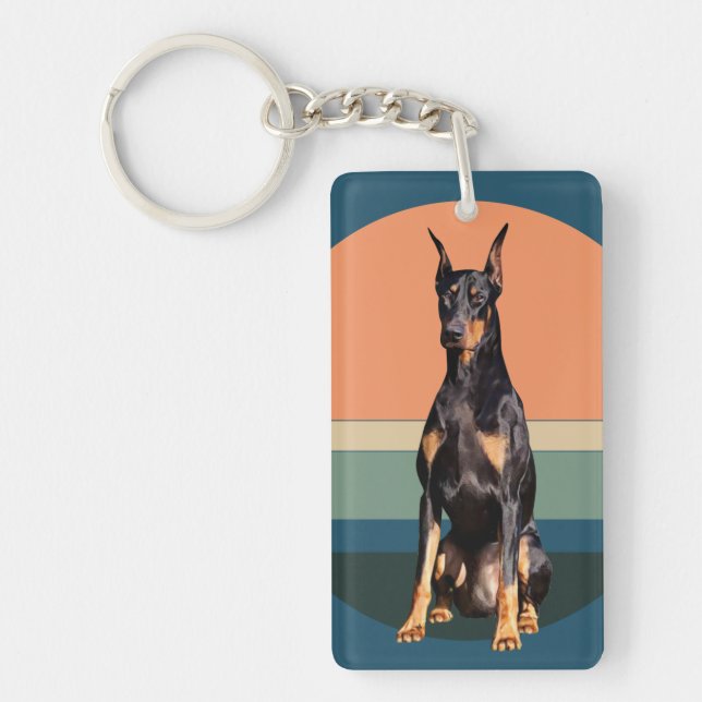 Doberman Pinscher Hund Retro Background Keychain (Framsidan)