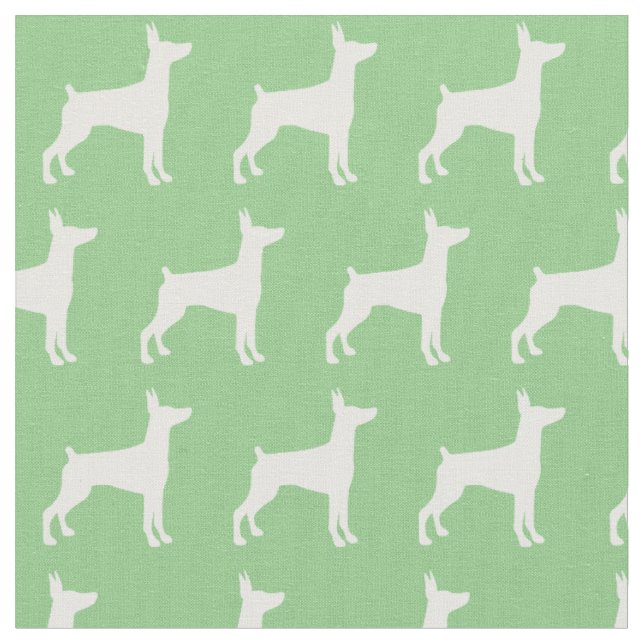Doberman Pinscher Hund Silhouette Dobie Sage Grönt Tyg (Närbild)