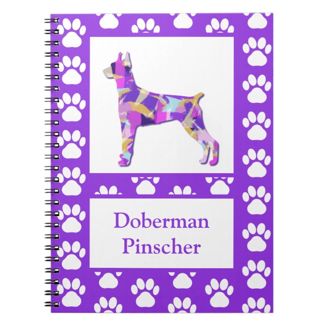 Doberman Pinscher Hund Silhouette Lila PY&B Anteckningsbok (Framsidan)