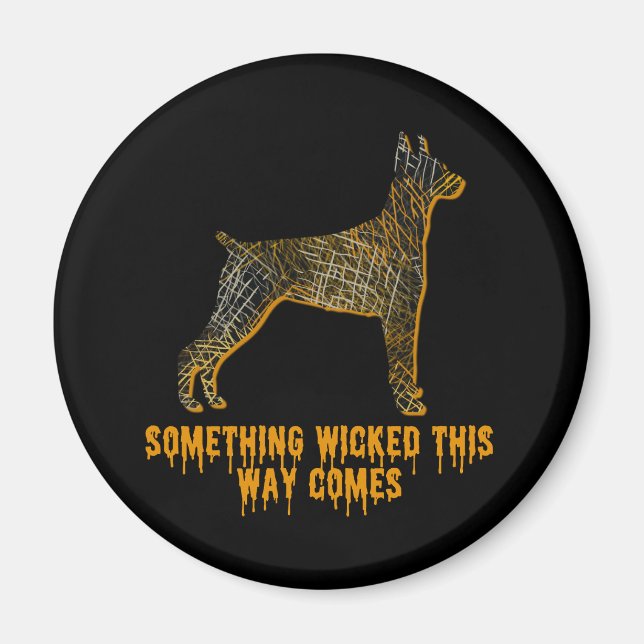 Doberman Pinscher Hund Silhouette Roligt Halloween Magnet (Framsidan)