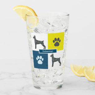Doberman Pinscher Hund Silhouette & Tass Y&B Grid Glaskopp