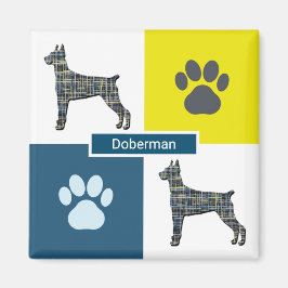 Doberman Pinscher Hund Silhouette & Tass Y&B Grid Magnet