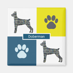Doberman Pinscher Hund Silhouette & Tass Y&B Grid Magnet