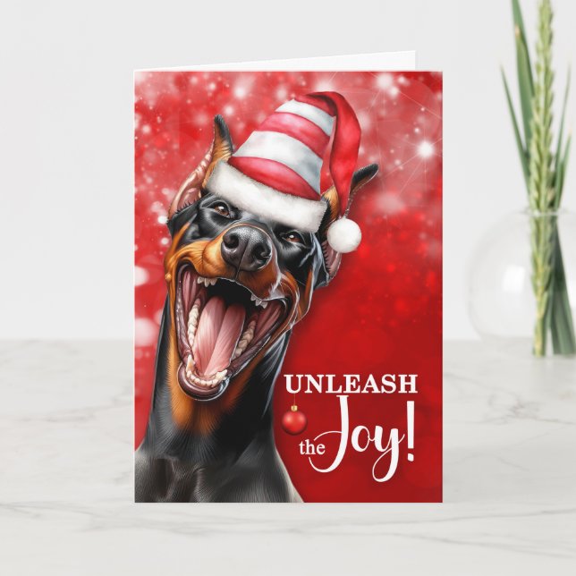 Doberman Pinscher Hund Släpp loss jultomten Helgkort (Framsida)
