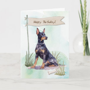 Doberman Pinscher Hund utomhus under födelsedagste Kort